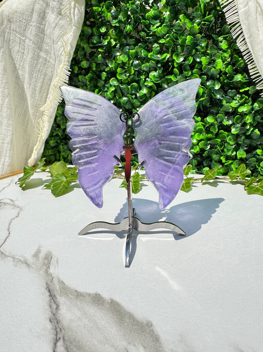 Selene – Purple Fluorite Butterfly Wings on Silver Stand